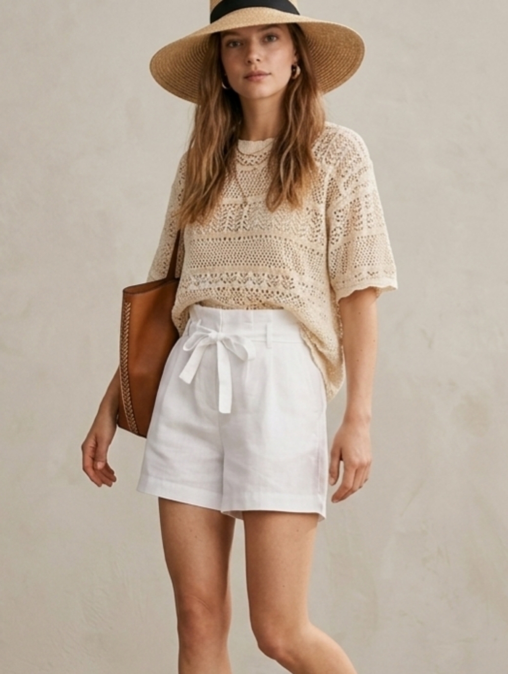Molly Bracken White Paperbag Shorts With Belt